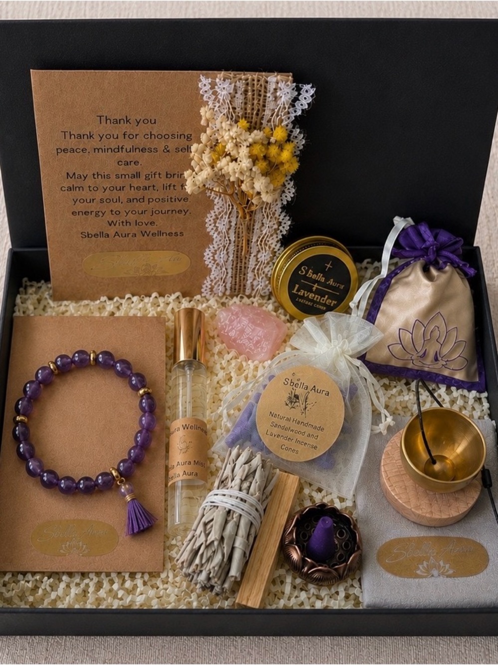 Meditation Gift Set | Self Care Gift | Wellness Box | Natural Gemstone Bracelet